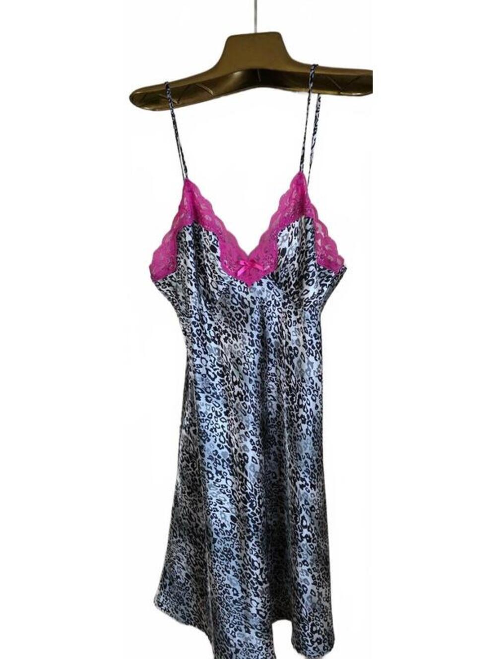 Y2K Leopard Print with Pink Lace Lingerie Piece Size Large, McBling Style